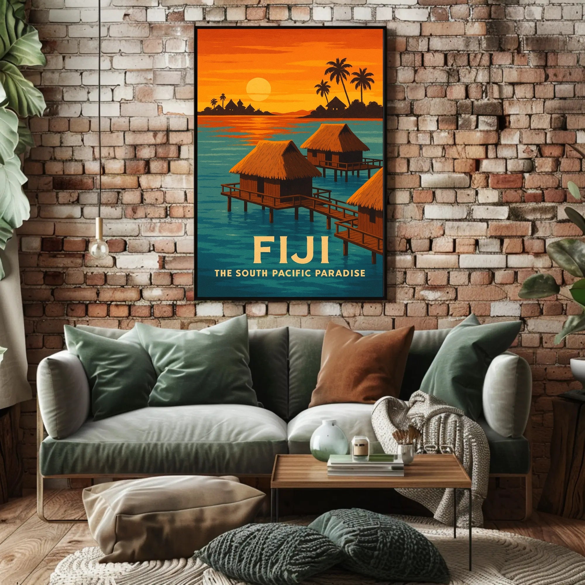 Tropical Overwater Bungalows Vintage Travel Poster