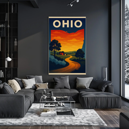 Ohio Country Road Sunset Horizon Travel Poster
