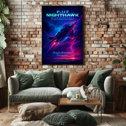 F-117 Nighthawk Jet Cosmic Neon Poster