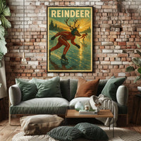 Surreal Reindeer Ice Skating Fantasy Artistic Poster