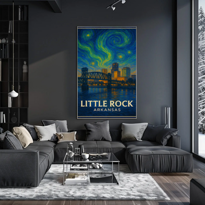 Little Rock Arkansas Bridge Skyline Starry Night Travel Poster