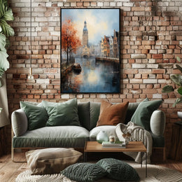 Amsterdam Canal Scene: European Travel Urban or Cityscape Poster