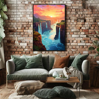 Majestic Waterfalls At Sunset Poster