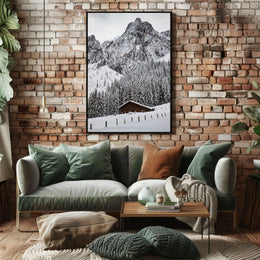 Serene Alpine Cabin in Winter Wonderland National Park Poster