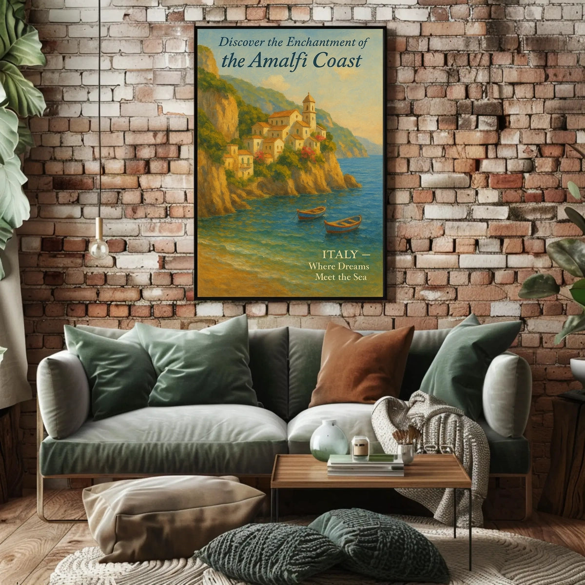 Amalfi Coast Vintage Travel Poster: Romantic Serenity