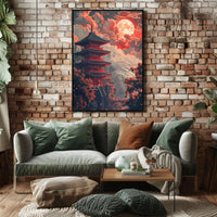 Japanese Pagoda Under Moonlight: Cultural or Heritage Poster PosterGoat