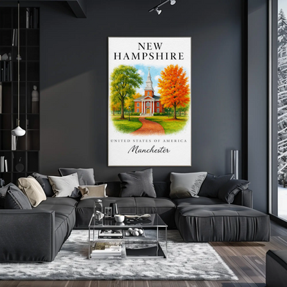 Manchester New Hampshire Historic Brick Church Autumn Travel Poster Travel Poster
