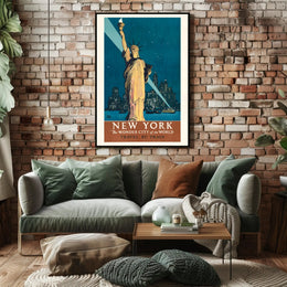 New York The Wonder City Poster Vintage Travel Wall Art