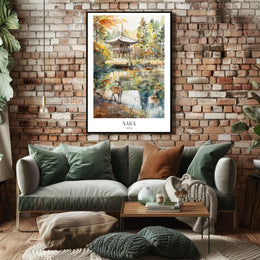 Nara Landscape with Deer in Autumn Travel Poster PosterGoat