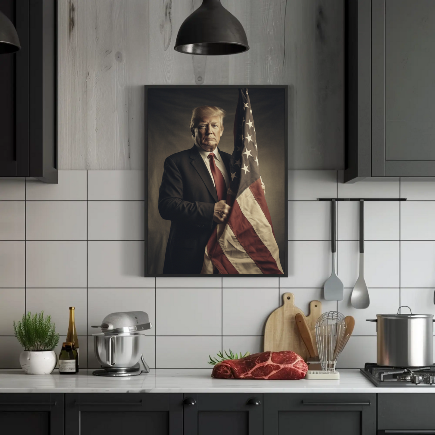 Vintage President Trump 2025 Poster American Flag Portrait