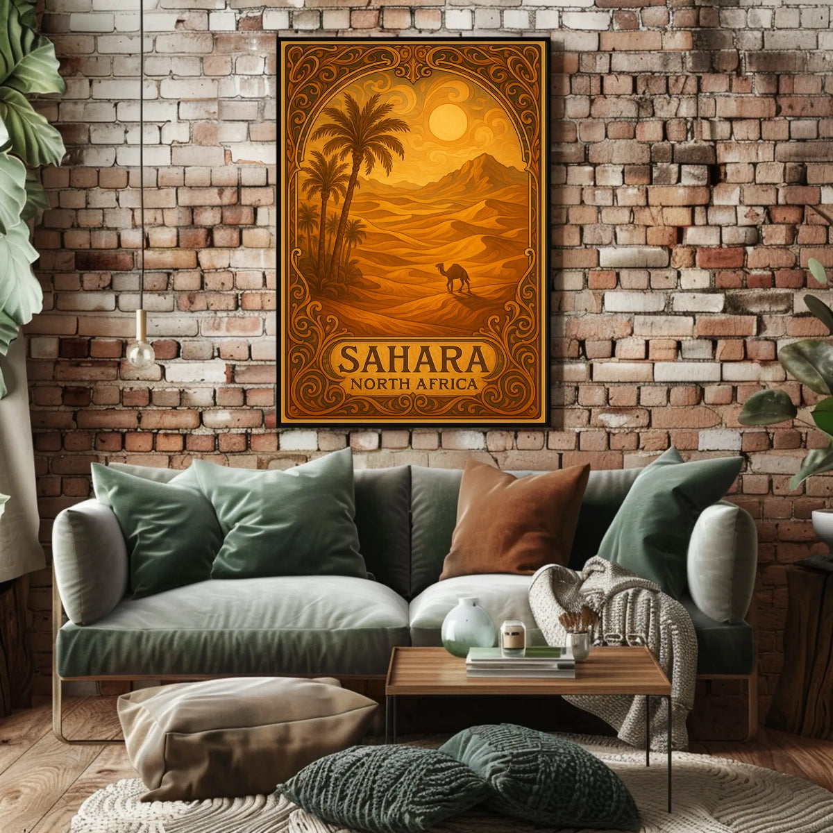 Sahara Sunset Vintage Travel Desert Camel Journey Art Deco Retro Eighties Poster
