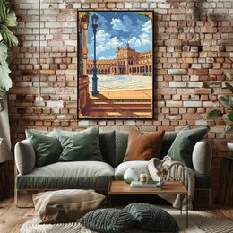 Plaza de España Pixel Art Travel Poster