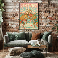 Festive Reindeer Wrestling Poster: Retro Holiday Fun