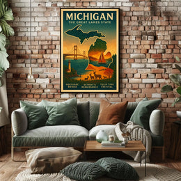 Discover Michigan The Great Lakes State Poster