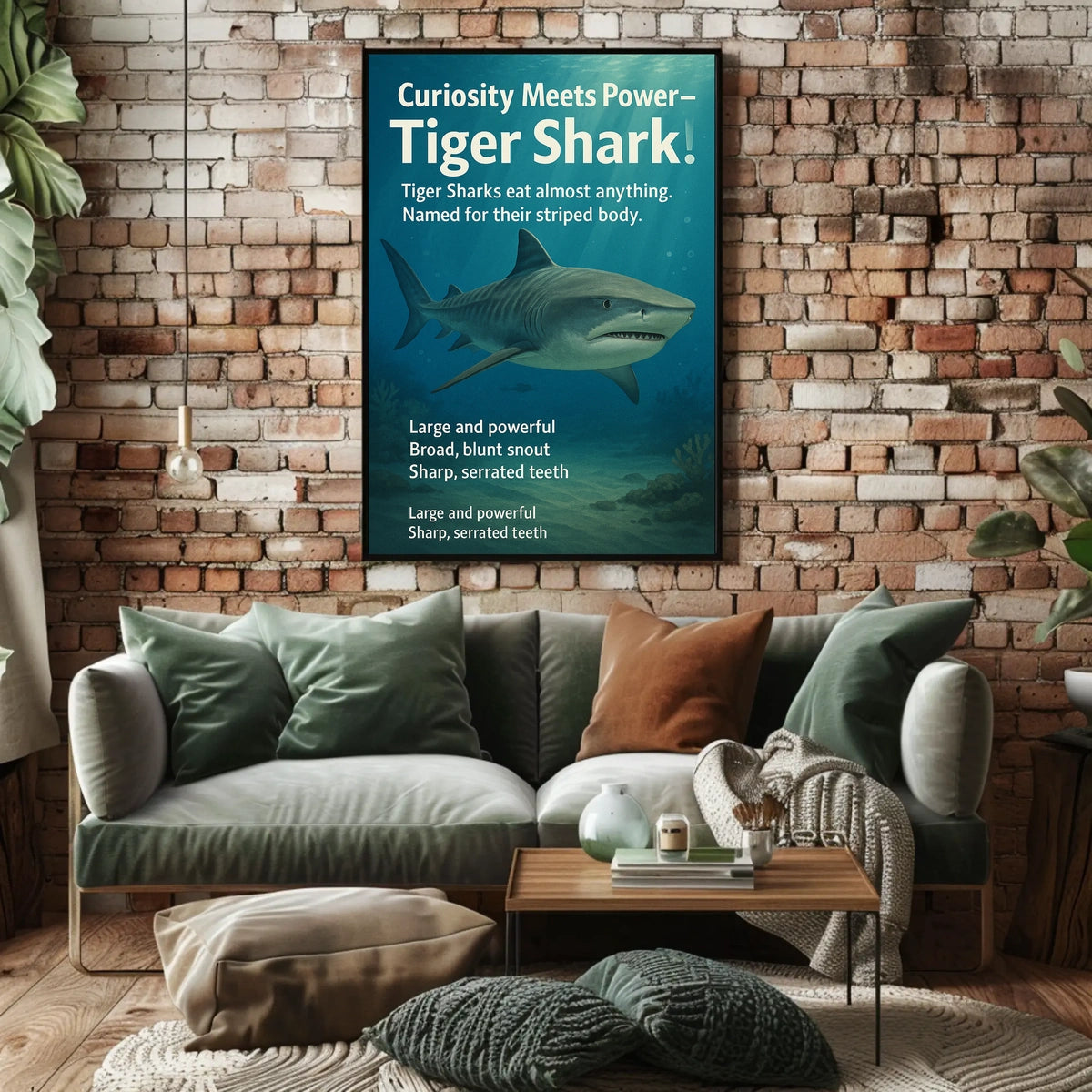 Curiosity Meets Power Tiger Shark Poster