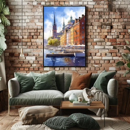 European Waterfront Scene: Vibrant Historical Cityscape Poster