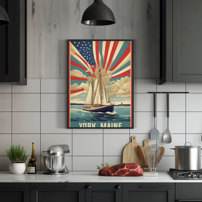York Maine Sailing Americana Vintage Travel Poster