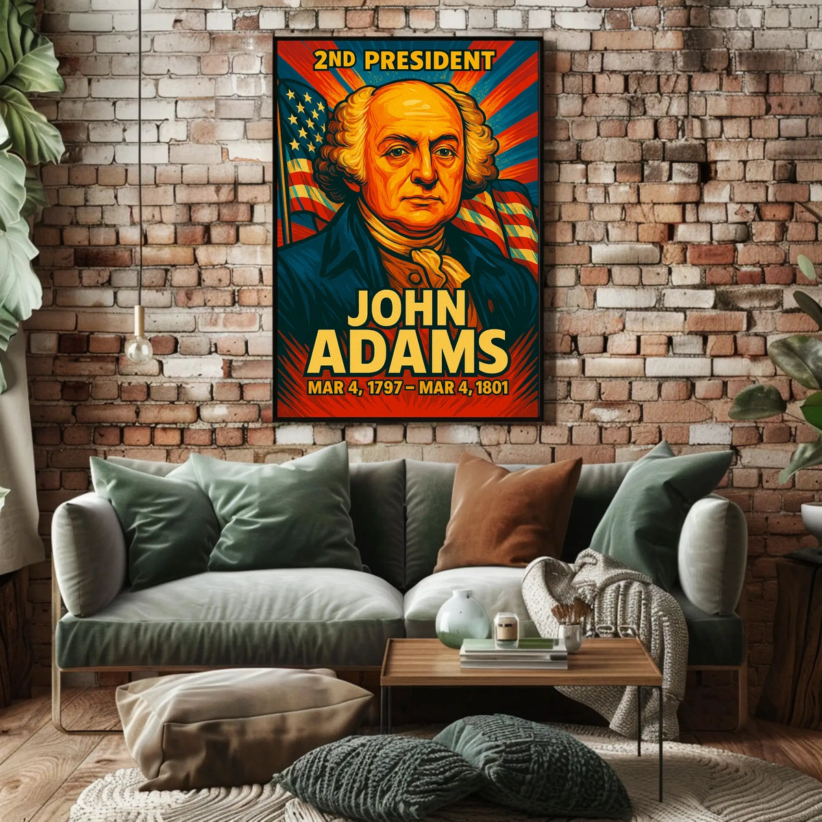 John Adams 2nd President of the United States Colorful Comic Book Style Poster