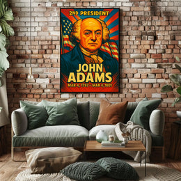John Adams 2nd President of the United States Colorful Comic Book Style Poster