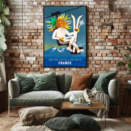 Skiing in France with the Sun Poster PosterGoat