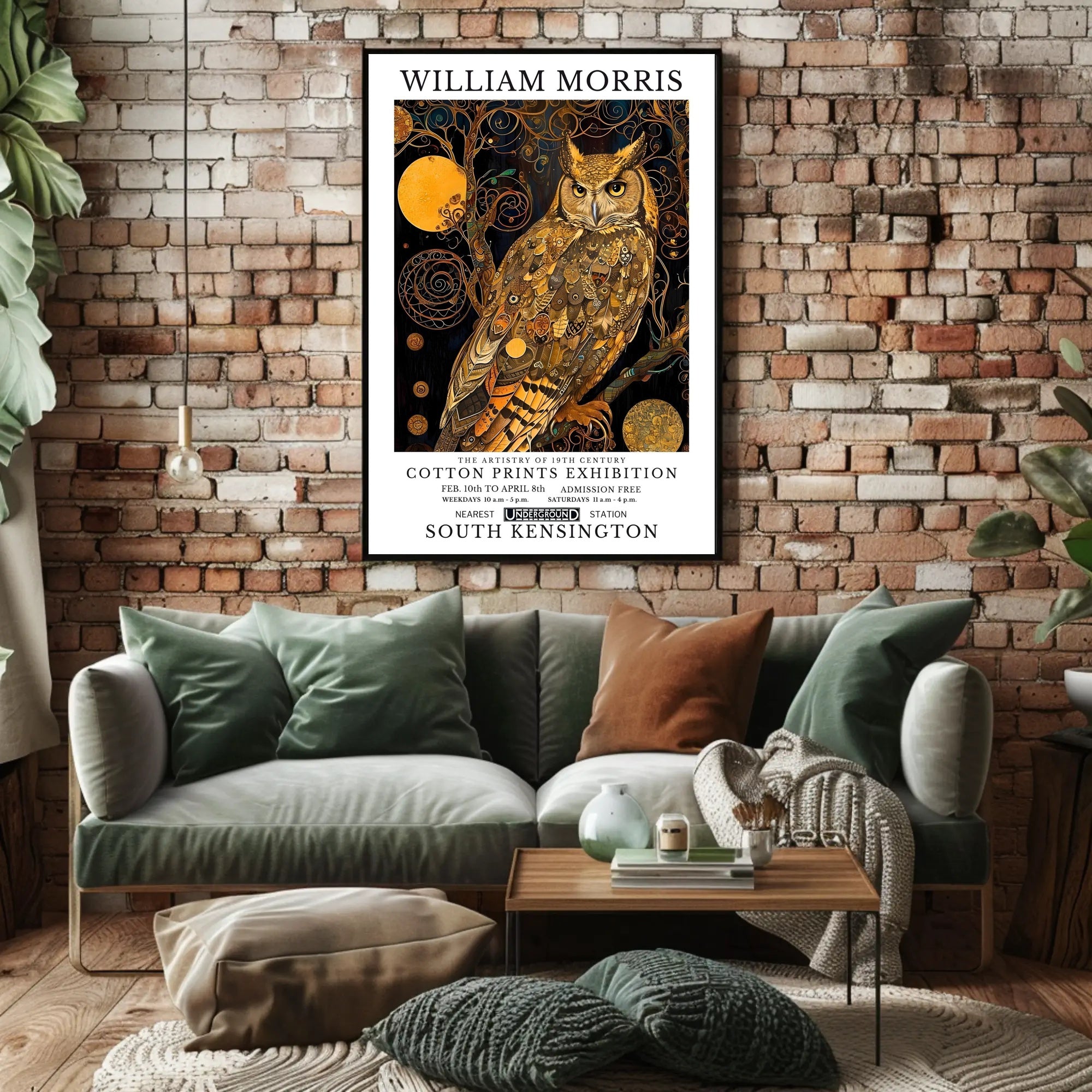 Elegant Owl Motif William Morris Artistic Poster