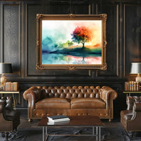 Serene Autumn Reflection Watercolor Landscape Poster