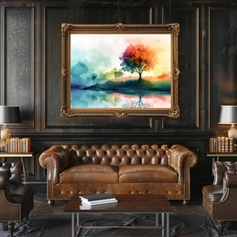 Serene Autumn Reflection Watercolor Landscape Poster