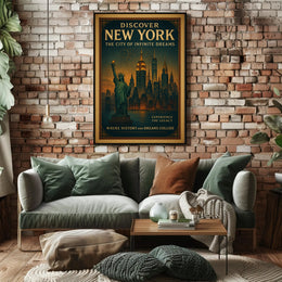 New York City Skyline Dreams Poster Vintage Wall Art
