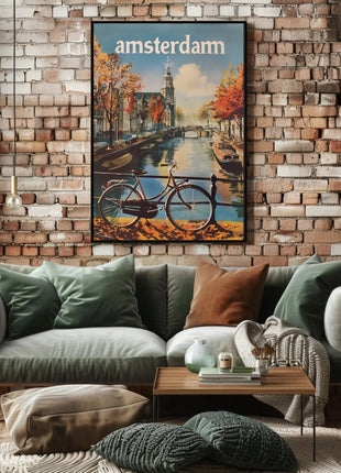 Autumn Amsterdam Canal Vintage Travel Poster