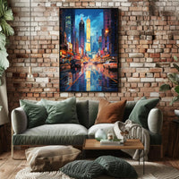 Energetic Nightlife In Modern City Poster Modern Wall Art