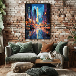 Energetic Nightlife In Modern City Poster Modern Wall Art