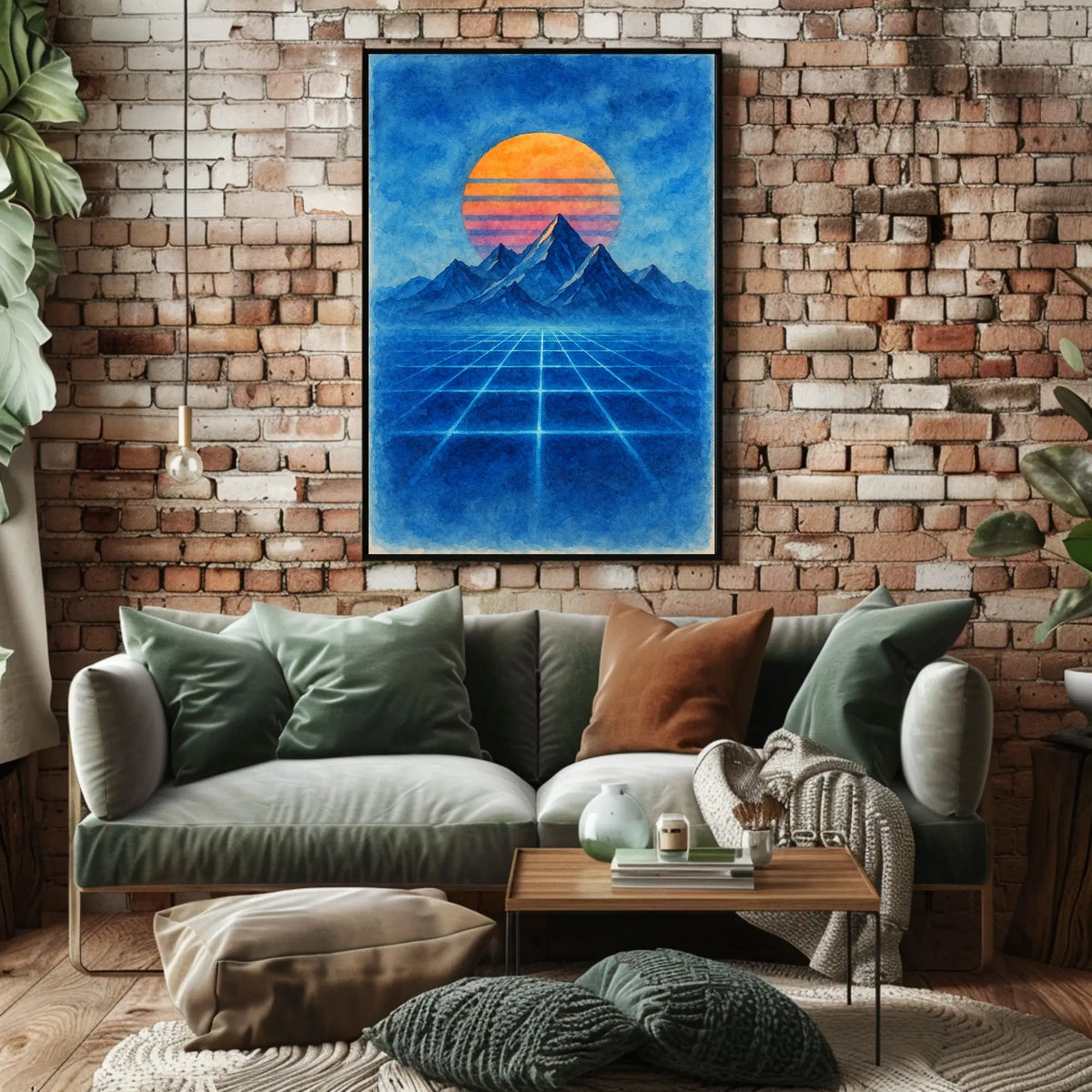 Retro-Futuristic Synthwave Sunset Artistic Poster