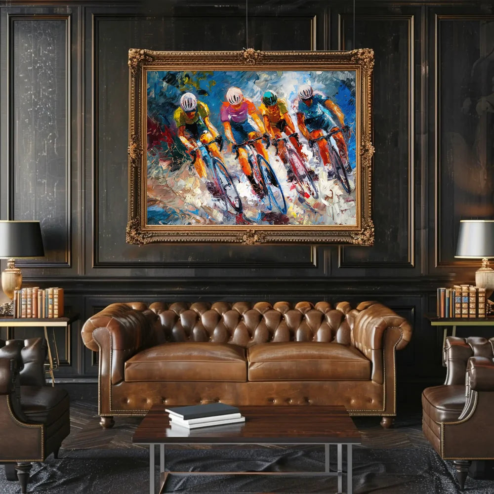 Dynamic Cyclists Racing Impressionistic Art Poster Print