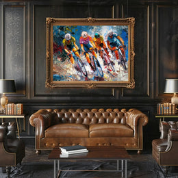 Dynamic Cyclists Racing Impressionistic Art Poster Print