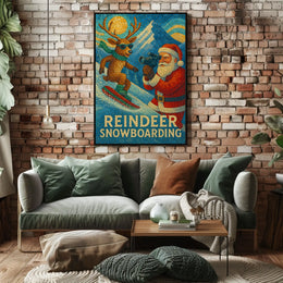 Reindeer Snowboarding Adventure Poster