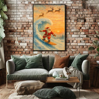 Santa Surfing Christmas Poster: Festive Holiday Decor