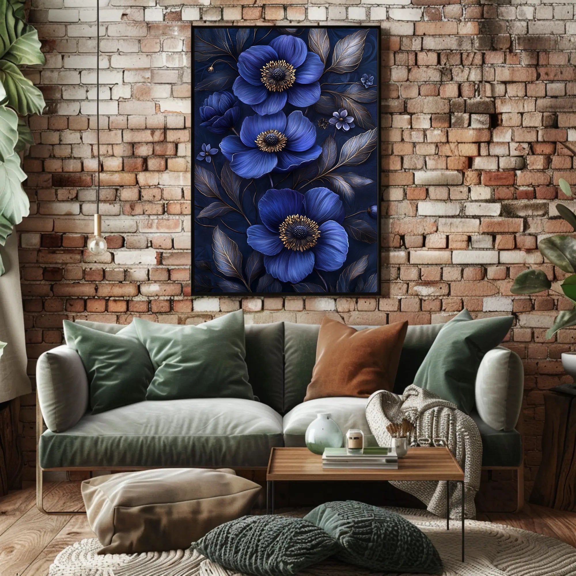 Blue Floral Elegance: Abstract or Artistic Poster