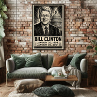 Bill Clinton 42nd President of the United States B & W Comic Sketch Poster