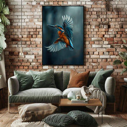 Kingfisher in Flight Photorealistic Animal Poster PosterGoat