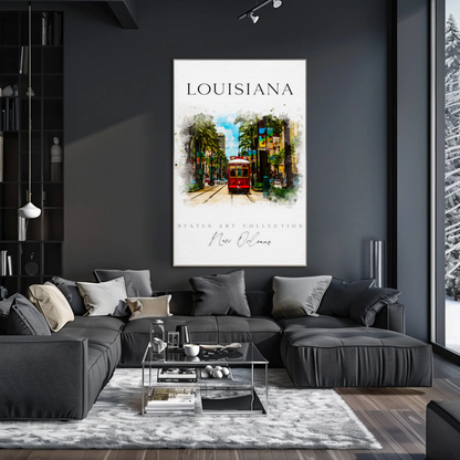 New Orleans Louisiana Streetcar Watercolor Art Poster