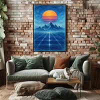 Retro-Futuristic Synthwave Landscape Art Poster