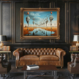 Surrealistic Landscape with Elongated Sculptures Artistic Poster