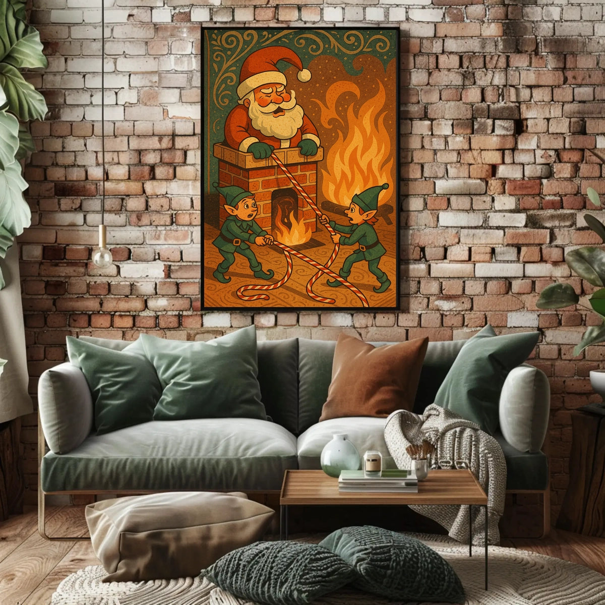 Santa's Chimney Caper: Festive and Vintage Christmas Poster