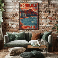 Honolulu Vintage Travel Nostalgia Seekers Art Deco Poster
