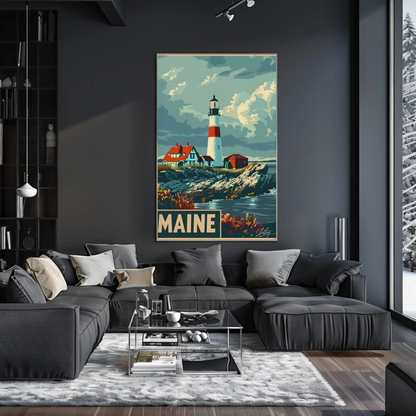 Maine Lighthouse Coastal Classic Travel Poster