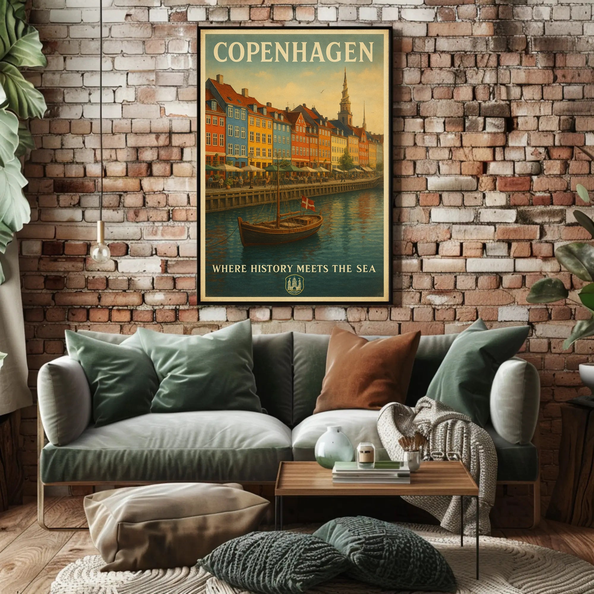 Copenhagen Waterfront Nyhavn Vintage Travel Scene Poster