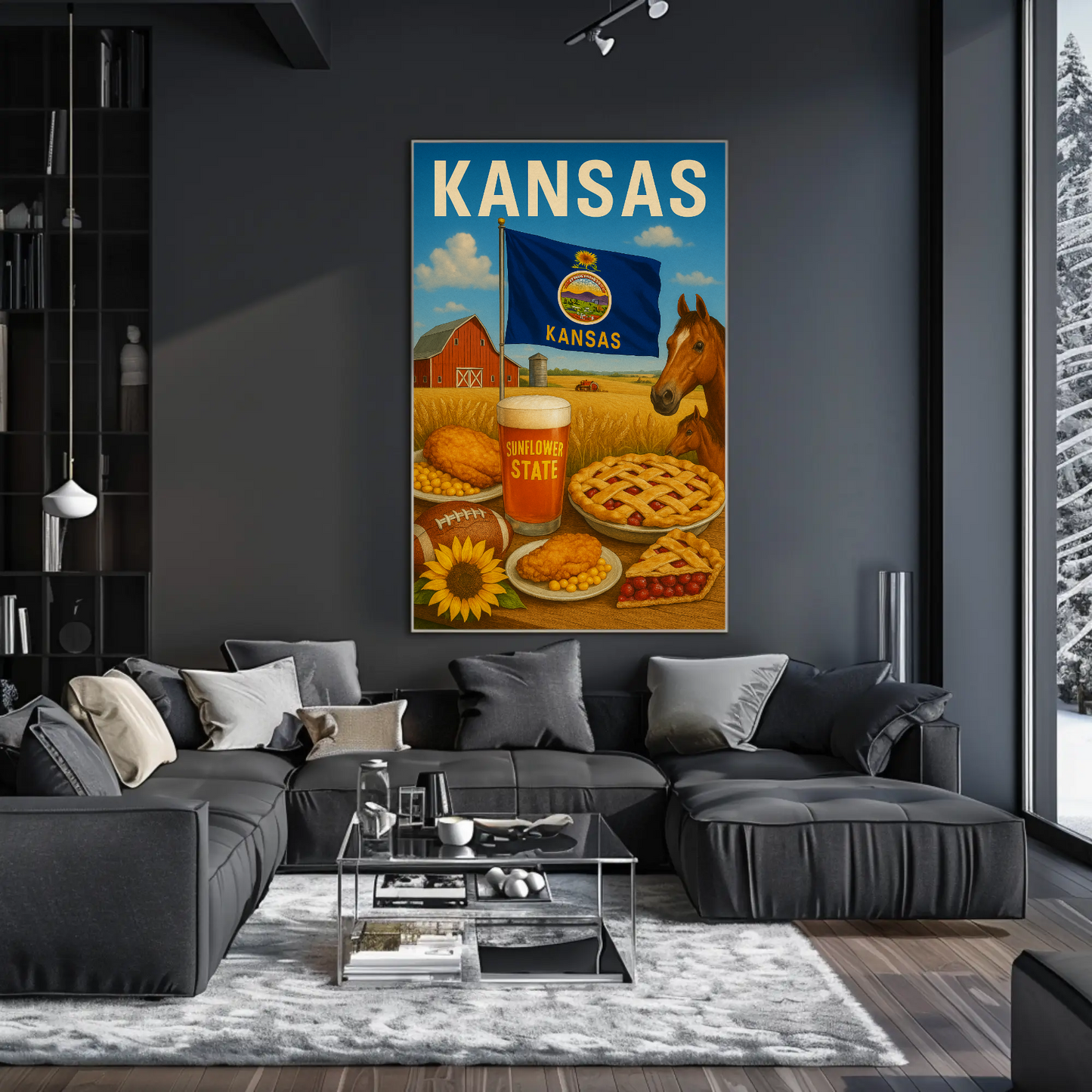 Kansas Farm Horse Pie Sunflower Beer Flag Travel Poster
