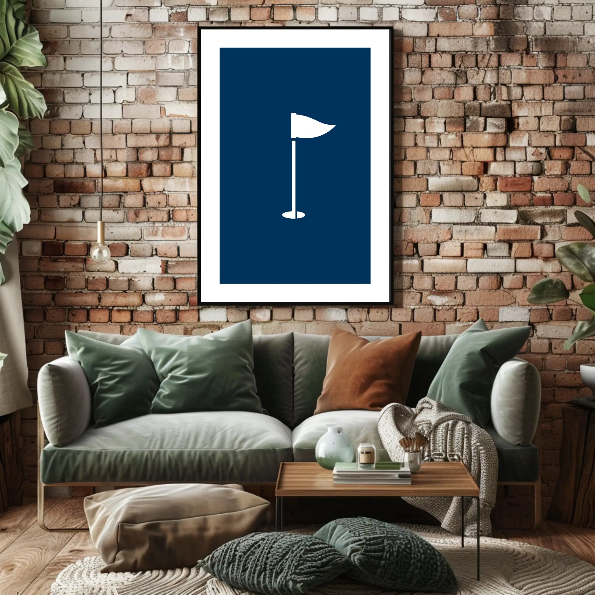 Minimalist White Flag on Deep Blue Background Poster