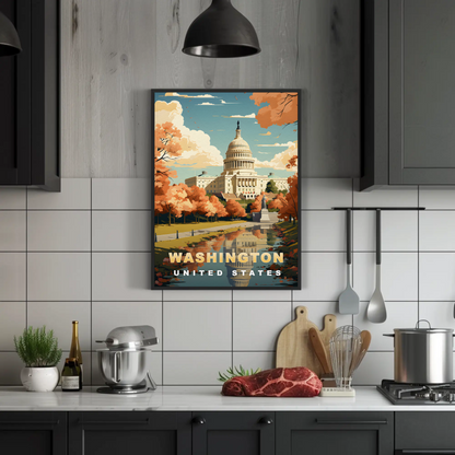 Washington D.C. Capitol Autumn Glow Vintage Travel Poster