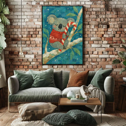 Cozy Koala with Candy Cane Poster